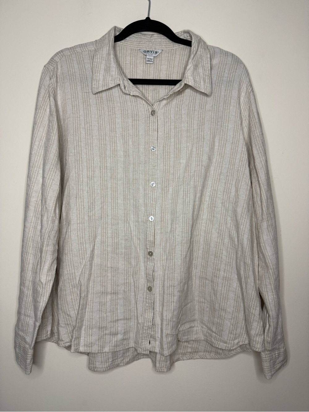 ORVIS Beachy Linen Blend Coastal Grandma Striped Classic Buttondown Shirt